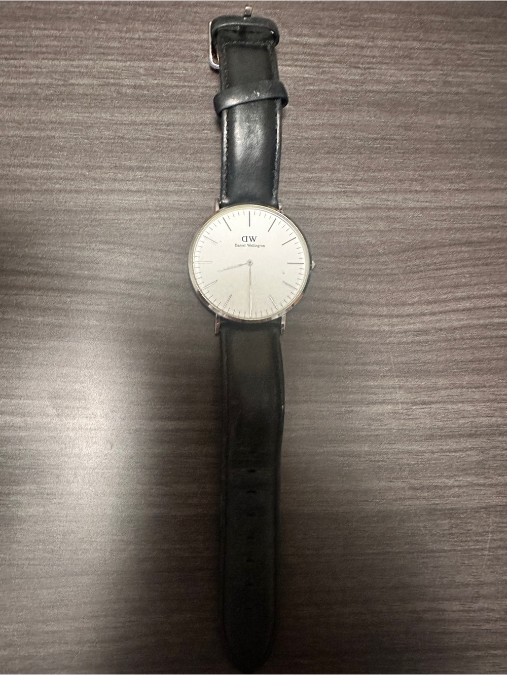 Daniel Wellington Black Leather Strap Watch with Silver Dial